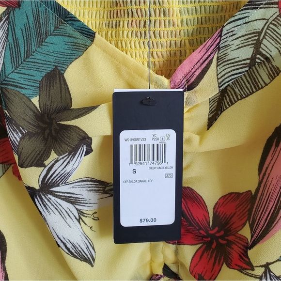NWT GUESS Sarali yellow off the shoulder floral top - Picture 8 of 8